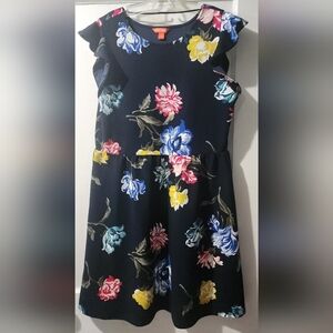 Joe Fresh Dark Blue Midi Dress with Colorful Floral Design